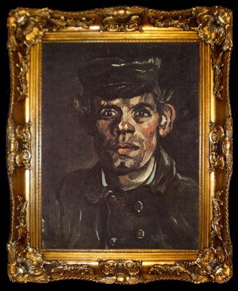framed  Vincent Van Gogh Head of a Young Peasant in a Peaken Cap (nn04), ta009-2
